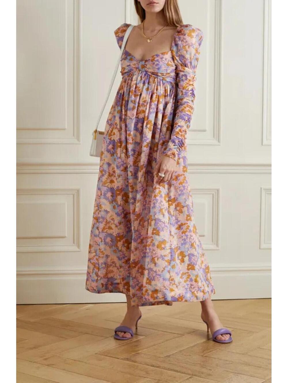 $800 EUC Zimmermann Violet Twist Floral Print Maxi Dress 2 US 8 /12 UK Medium